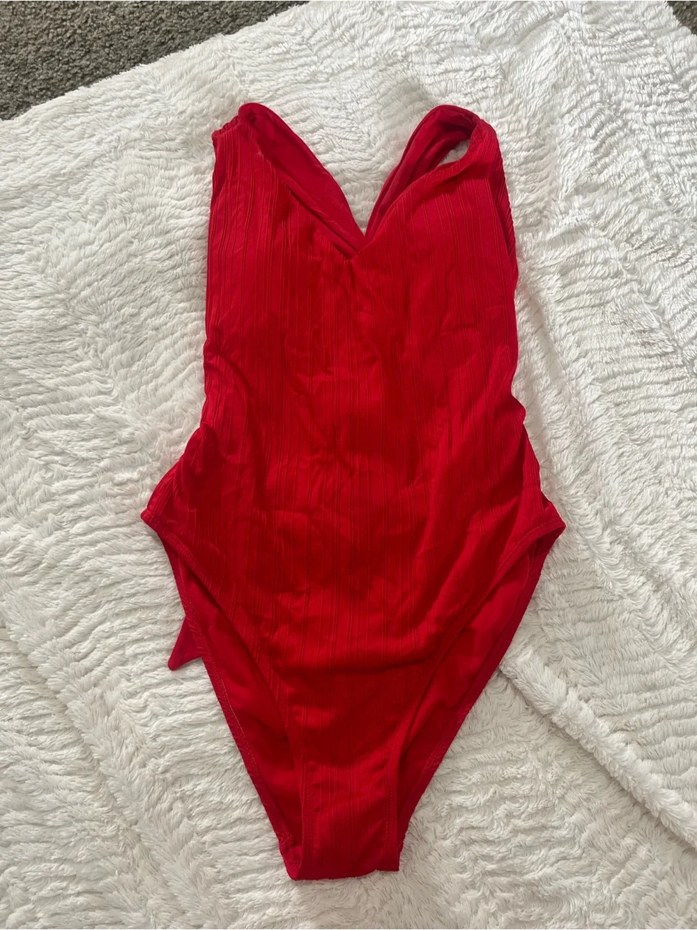 Vibrant Red Ribbed One-Piece Bodysuit